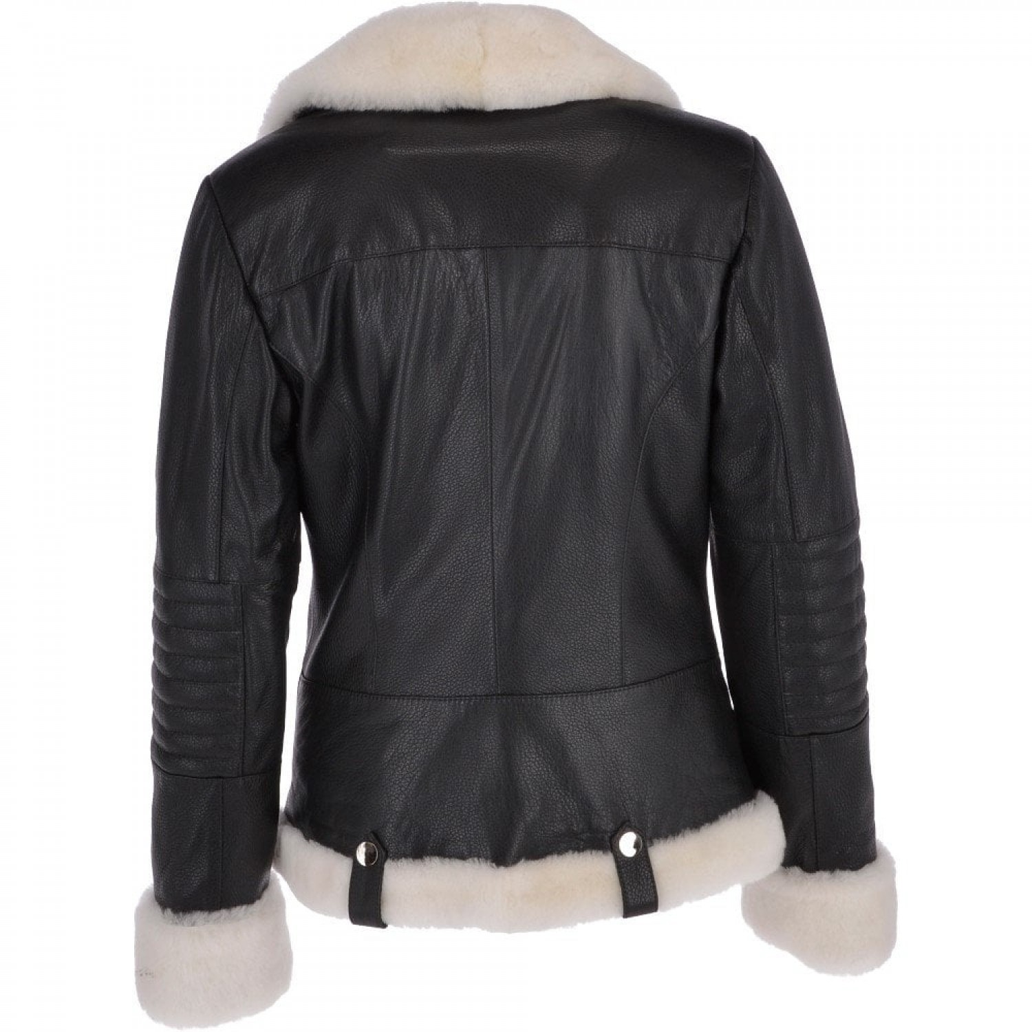 Women’s Biker Genuine Leather Jacket | Side Zip with Sheepskin Collar